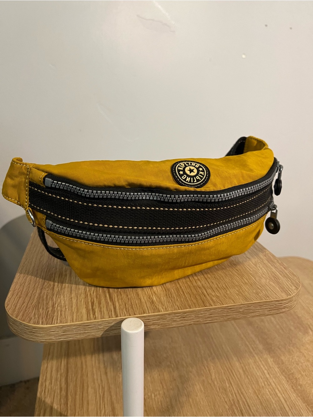 Kipling Mustard Yellow Nylon Belt Bag with Black Trim